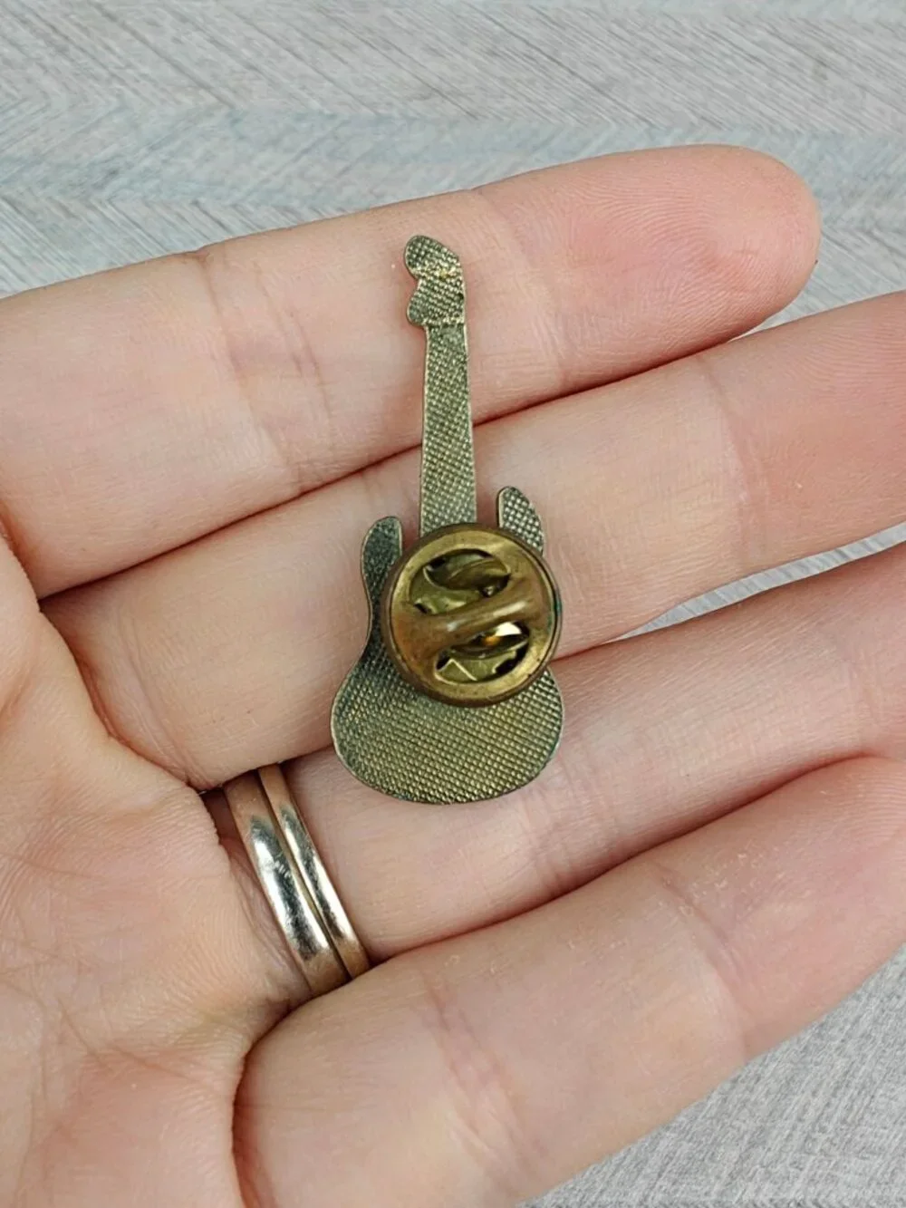 Vintage Foreigner Lapel Pin Guitar-Shaped Enamel Metal 1980s Blue & Gold